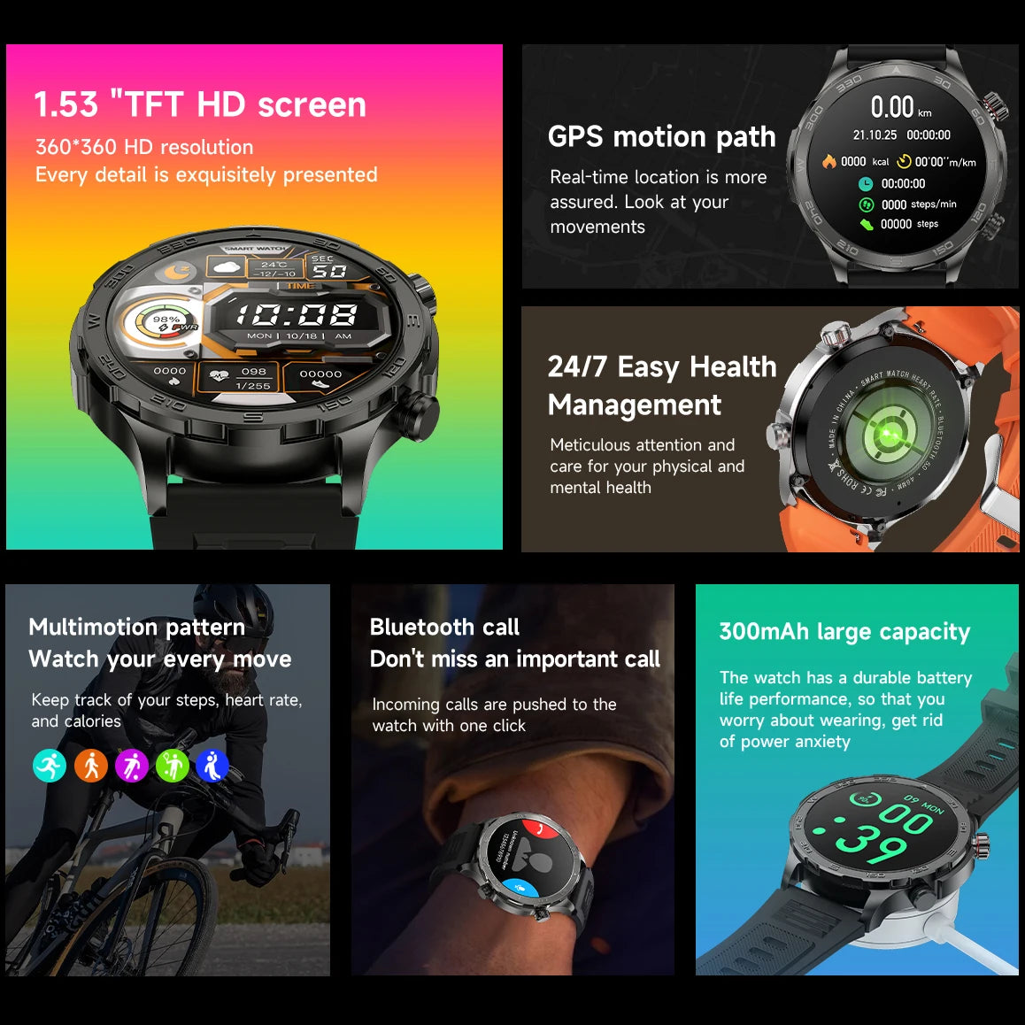 2024 New Rugged Outdoor GPS Smart Watch Men AMOLED Full Touch Screen Heart Rate Bluetooth Call Waterproof SmartWatch For Huawei