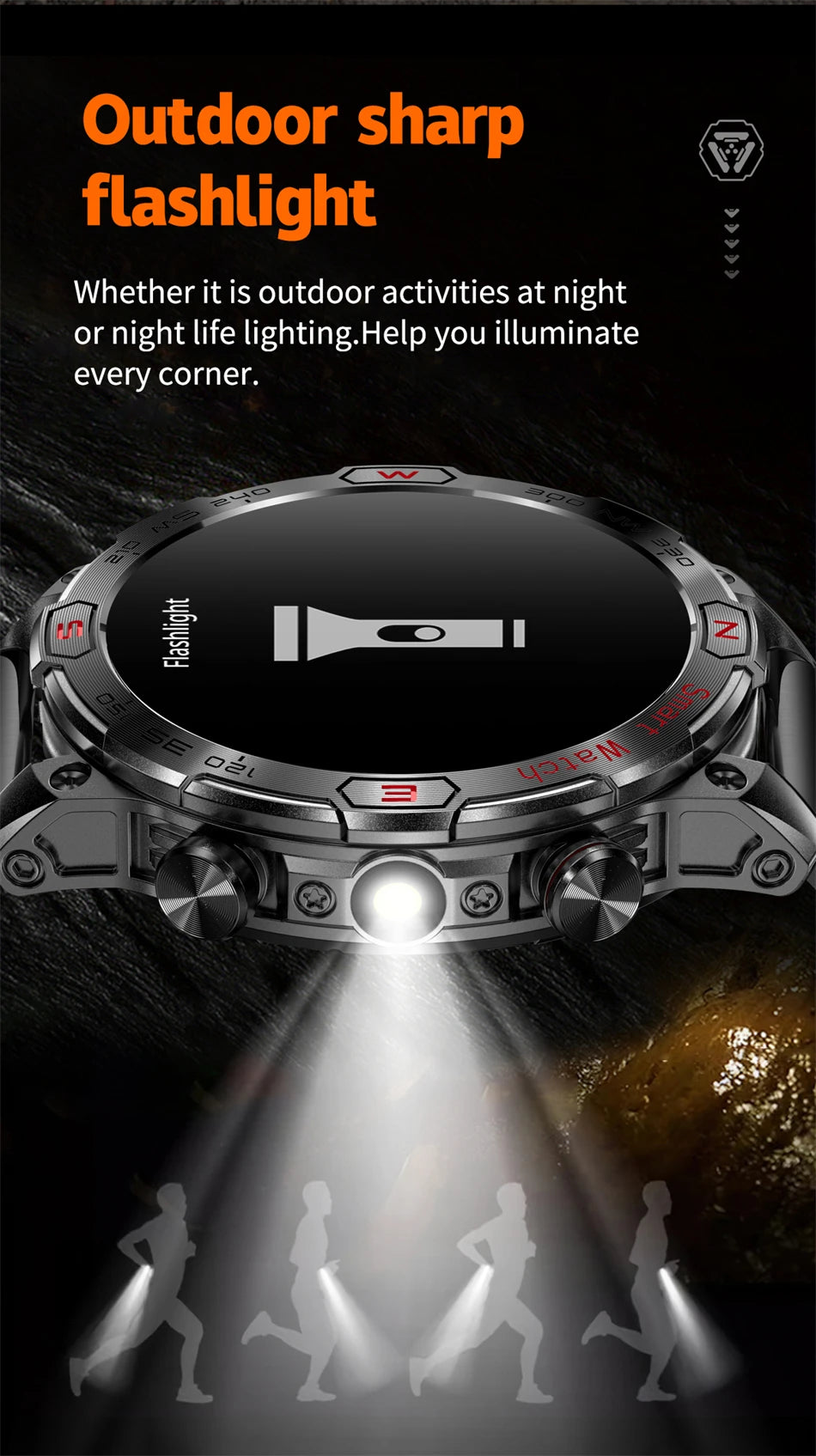 LED Flashlight Smartwatch Men 450mAh Large Battery Health Monitoring IP68 Waterproof Bluetooth Call Smart Watch Men 2024 New