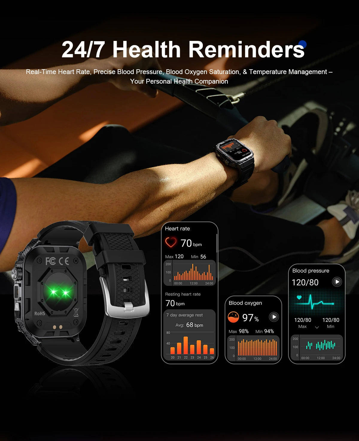 2024 New Smart Watch Men With LED Flashlight 3ATM Waterproof Sport Fitness Tracker Heart Rate BT Call Smartwatch for Android iOS