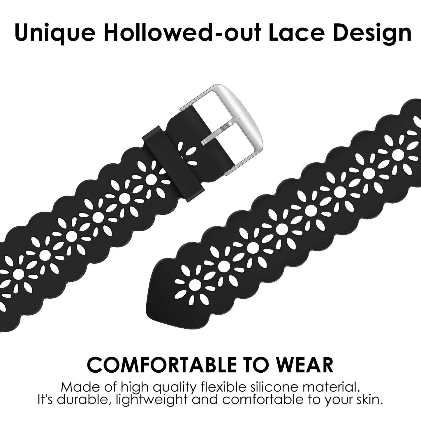 Lace Silicone Band for Apple Watch Band 40mm 44mm 41mm 45mm 49mm, Slim Hollow-out Strap for iWatch Ultra 2 Series 9 8 SE 7 6 5 4