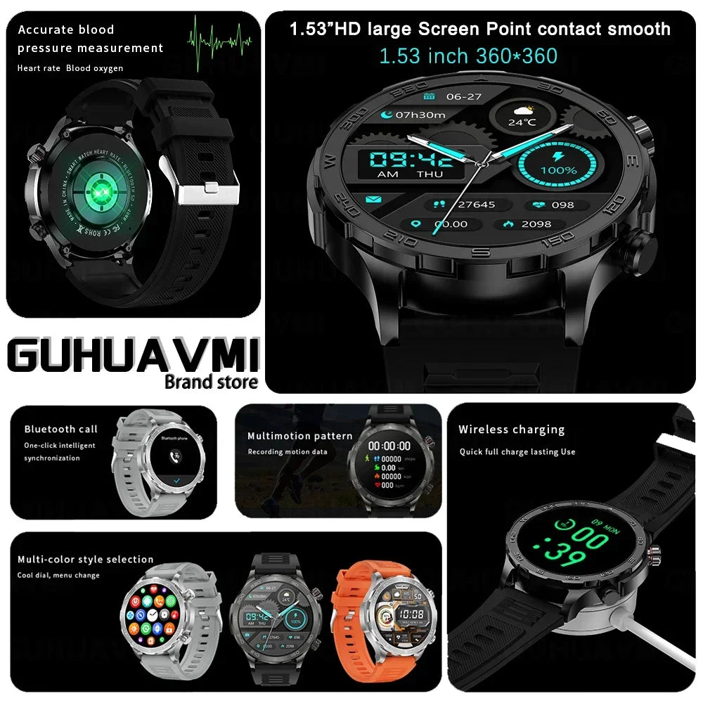 1.53" AMOLED HD Screen Bluetooth Call GPS Smart Watch Men Military Sports Fitness Tracker Smartwatch For Android IOS 300mAh 2024