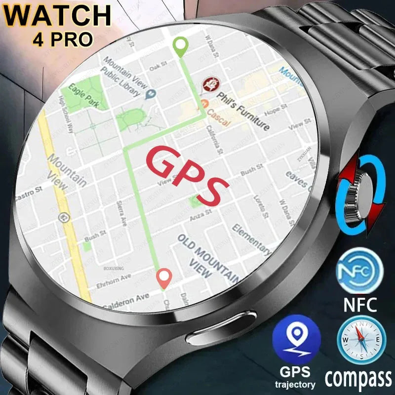 2024 New GPS Smart Watch Men GT4Pro 360*360 HD Screen Heart rate IP68 Waterproof Blood oxygen Smartwatch BT Call NFC Watch 4 Pro