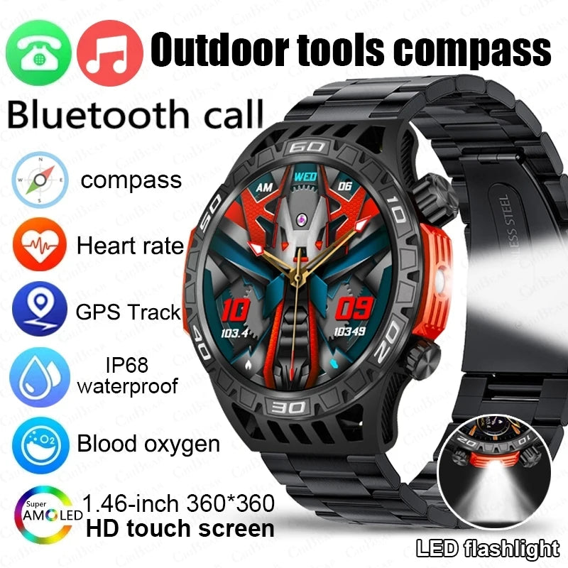 450mAh Battery LED Flashlight Men Smartwatch Heart Rate Blood Pressure Health Monitoring Bluetooth call smart Watch Men 2024 New