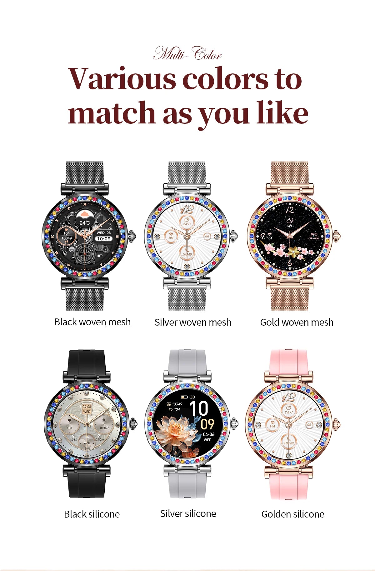 LIGE Pretty Colored-diamonds Smart Watch Woman 2024 Bluetooth Call Waterproof Smartwatch Women Custom Watch Face Ladies Watches