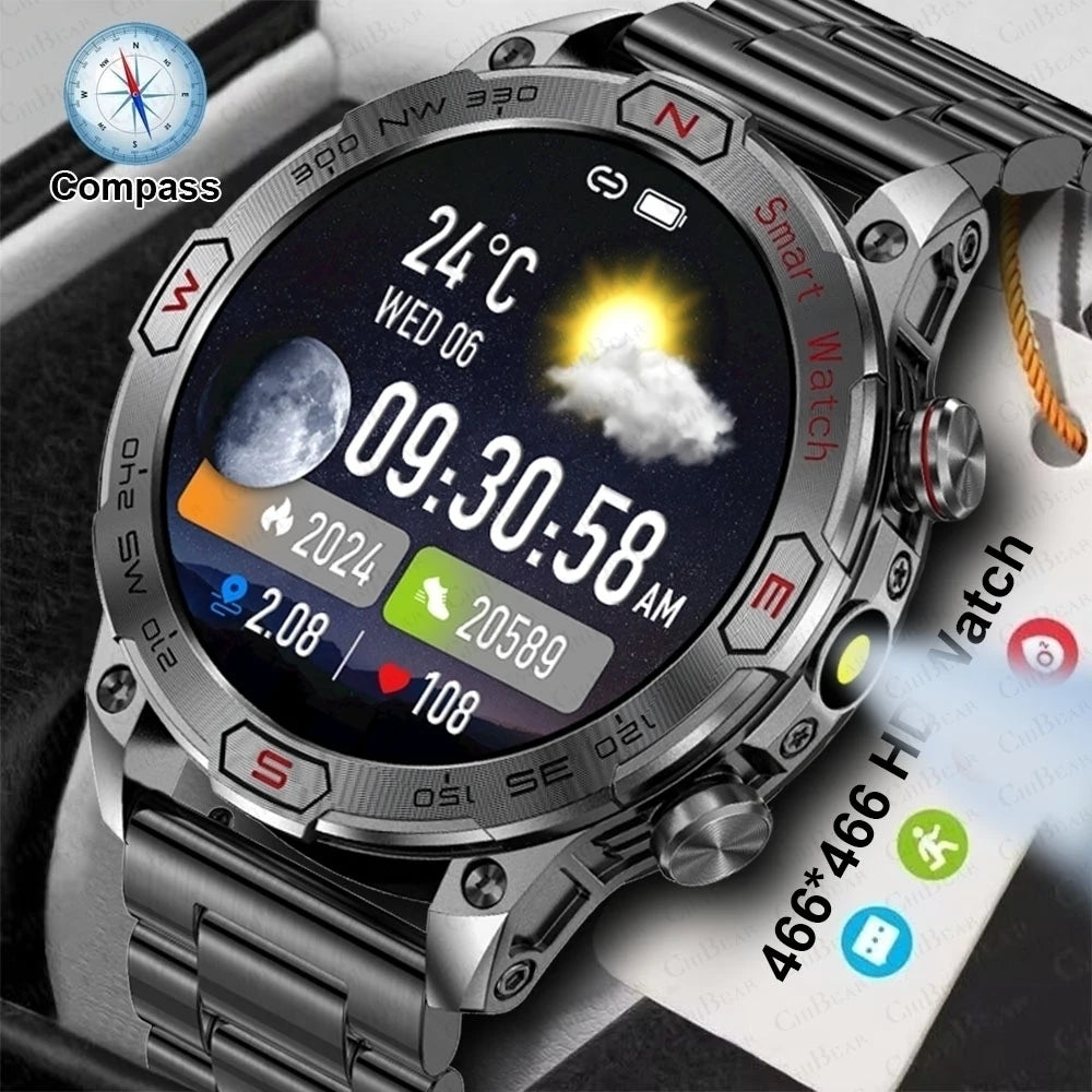 LED Flashlight Smartwatch Men 450mAh Large Battery Health Monitoring IP68 Waterproof Bluetooth Call Smart Watch Men 2024 New