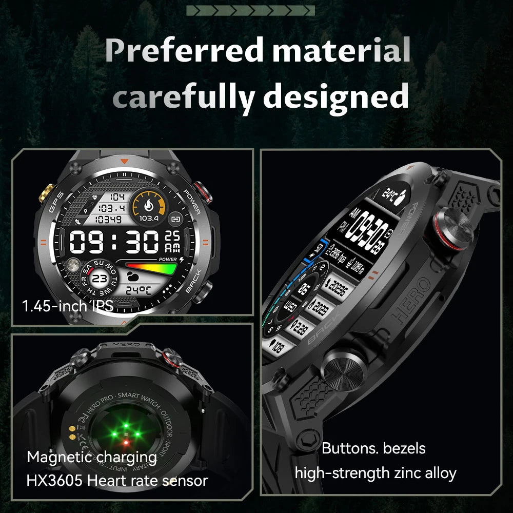 2024 New Men GPS Smart Watch Compass Sport 1ATM Waterproof Fitness Tracker Heart Rate Monitor Smartwatch Bluetooth Call Watch