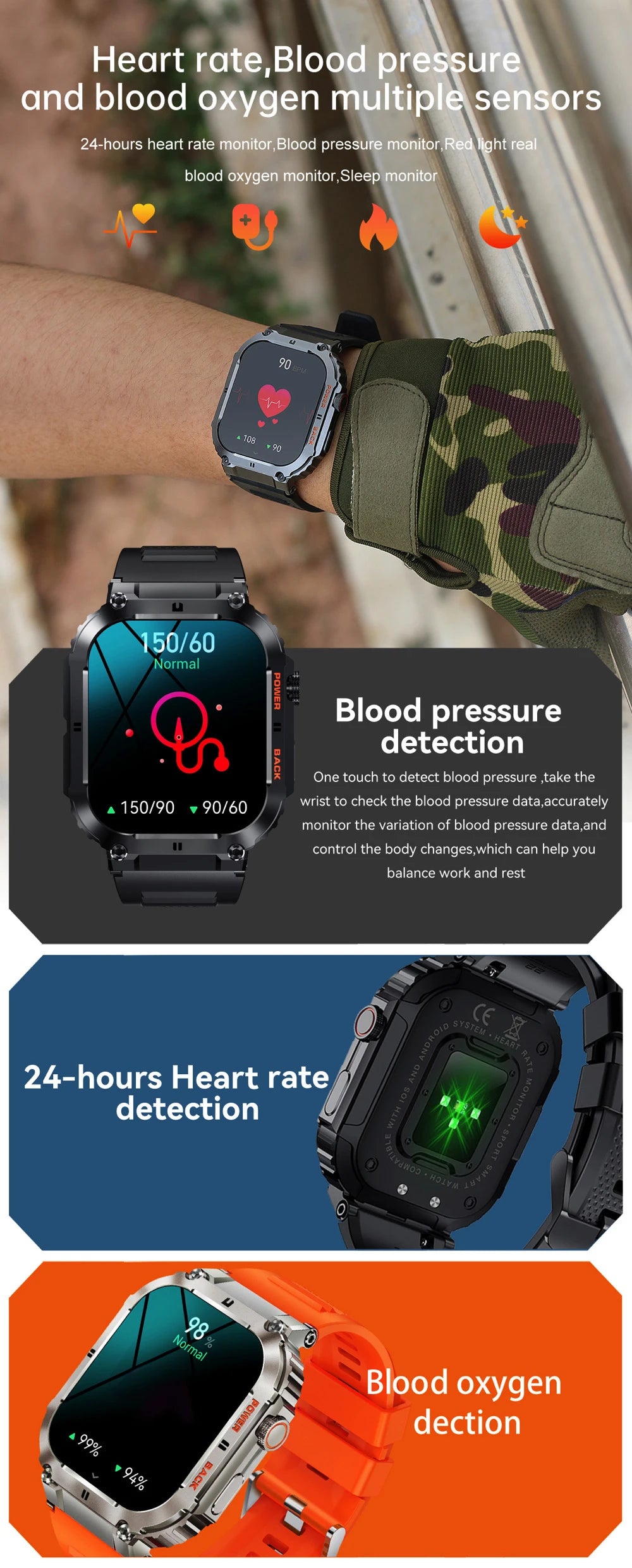 2024 Smart Watch Men 1.96 IPS Heartrate Blood Oxygen Waterproof 400mAh Outdoor Timer Weather Sport Smartwatch Women Sleep Health