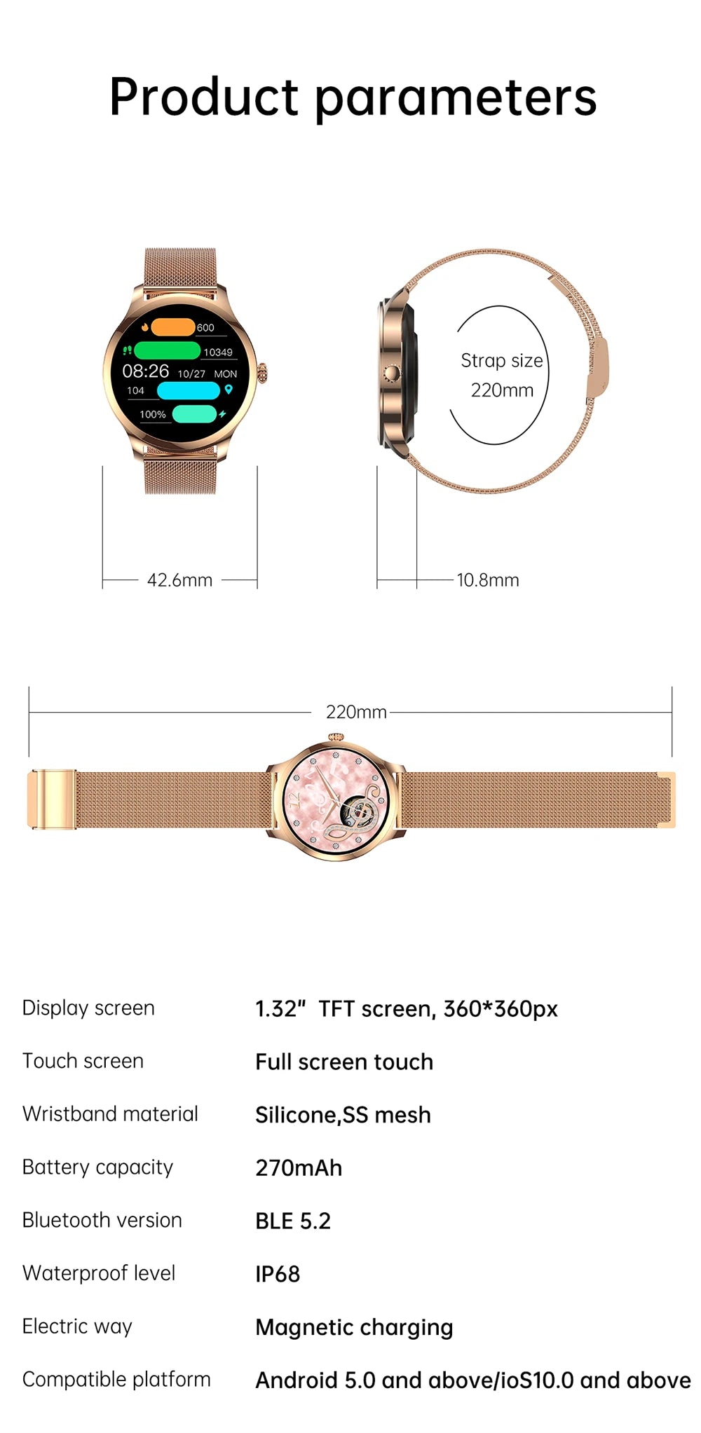 GFORDT New Luxury Smart Watch For Women Bluetooth Call Connected Phone Women Watches Health Monitor Sports Smartwatch 2024 Women