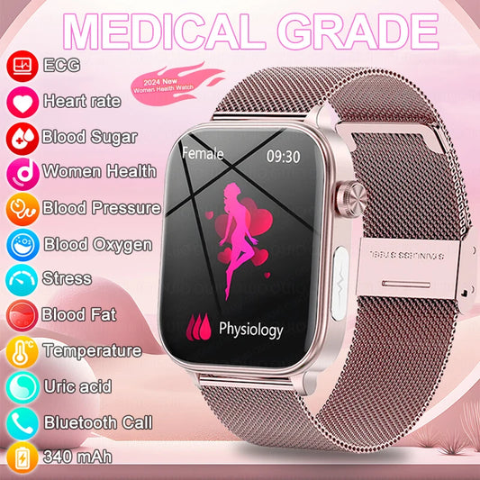 2024 New AI Medical Diagnosis Blood Lipids Uric Acid Blood Glucose Smart Watch For Men ECG+PPG Bluetooth Call Health Smartwatch