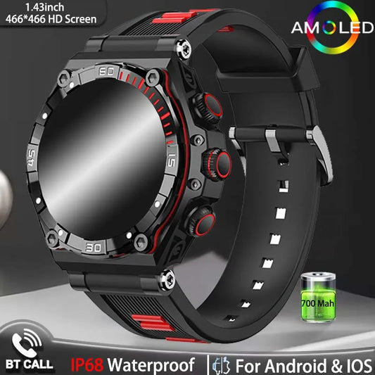 2024 Bluetooth Call Sport Fitness Smartwatch AMOLED Screen Smart Watch Men IP68 Waterproof 700mAh Battery Ultra Long Standby