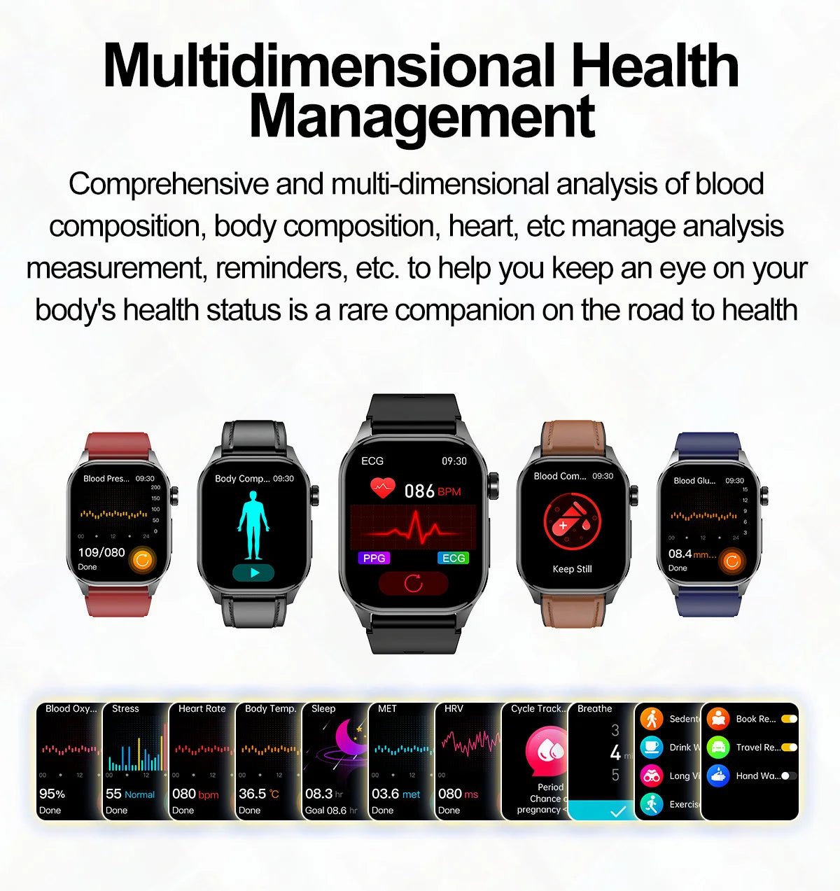 2024 New AMOLED Smart Watch Men Ecg Watches Heart Rate Blood Glucose Lipids Uric Acid Health Tracker SmartWatches for IOS Xiaomi