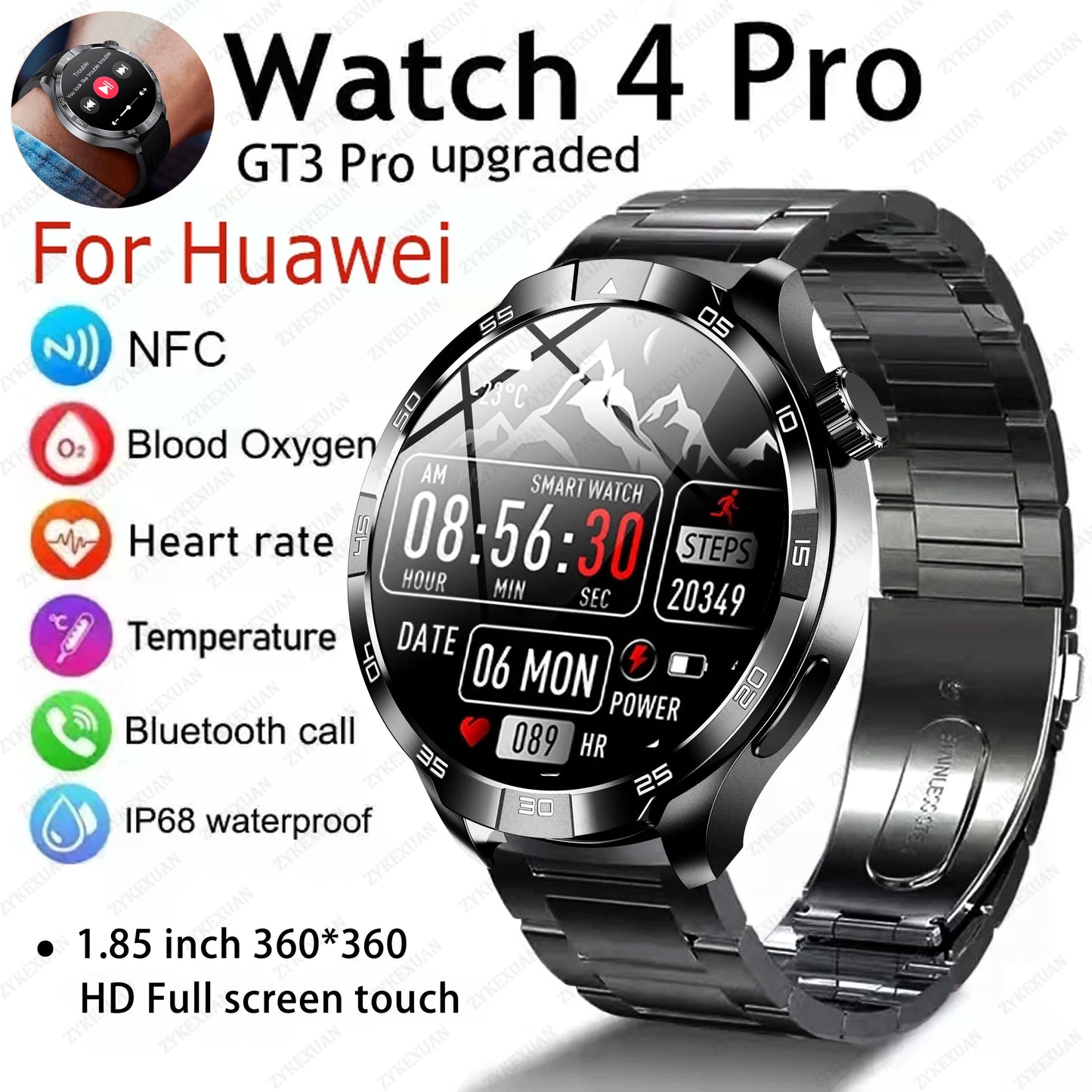 2024 New GPS Smart Watch Men GT4PRO 360*360 HD Screen Heart rate IP68 Waterproof Blood oxygen Smartwatch BT Call NFC Watch 4 Pro