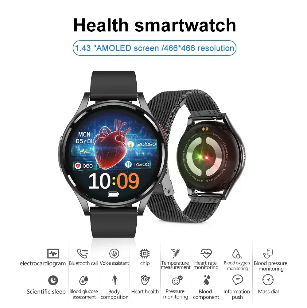 2024 Smart Wristband Blood Lipids Uric Acid Blood Glucose Smart Watch Men Bluetooth call ECG+PPG Fitness Tracker Smartwatch Men