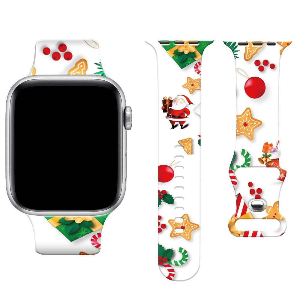 Christmas Print Strap For Apple Watch Band 45mm 44mm 42mm 41mm 40mm 49mm 38/40mm Correa Bracelet iwatch Series ultra 7se 3 6 8 9