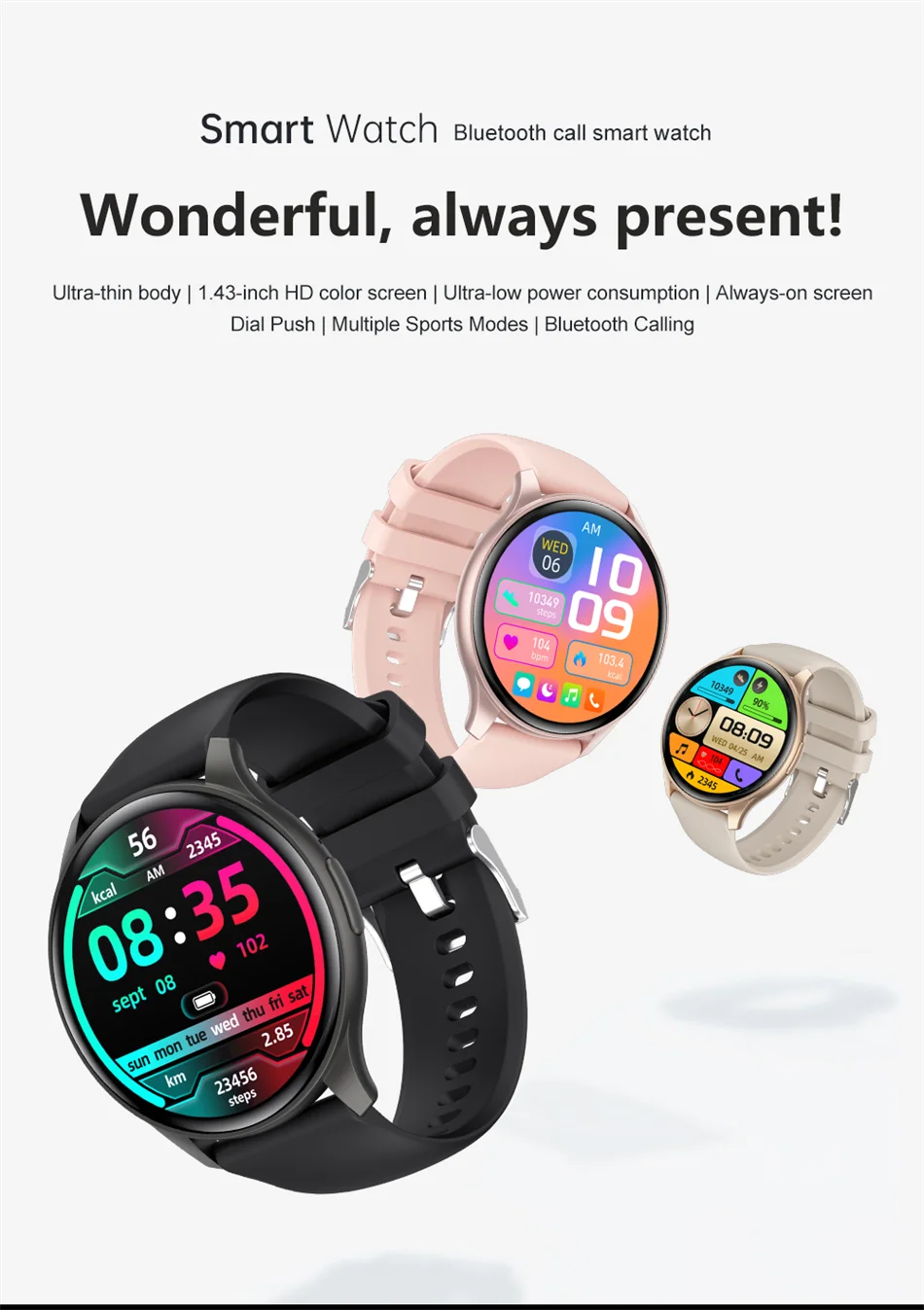 2024 New For Xiaomi Huawei 1.43 inches Bluetooth Call Smartwatch Women Men AMOLED 466*466 HD Pixel Display Smartwatches Ladies