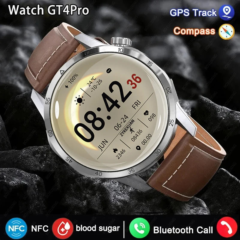 For Huawei Smart Watch Men 2024 New Watch 4 Pro AMOLED HD Screen Bluetooth Call NFC Health Monitoring GPS Tracker Smartwatch