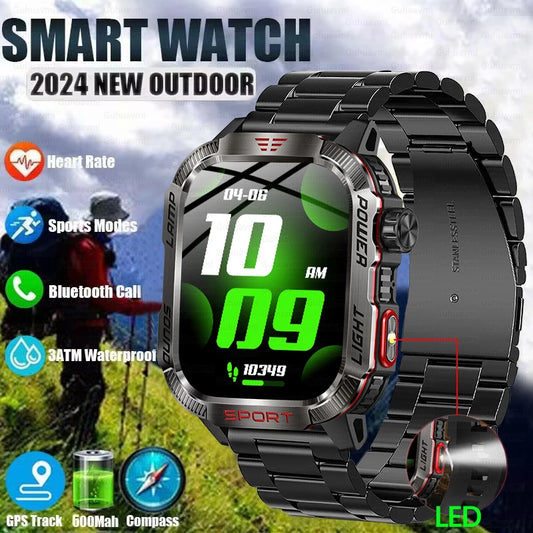 Military Sports GPS Smartwatch Men Flashlight Compass Altitude Pressure Fitness 3ATM Waterproof Bluetooth Call Smart Watch 2024