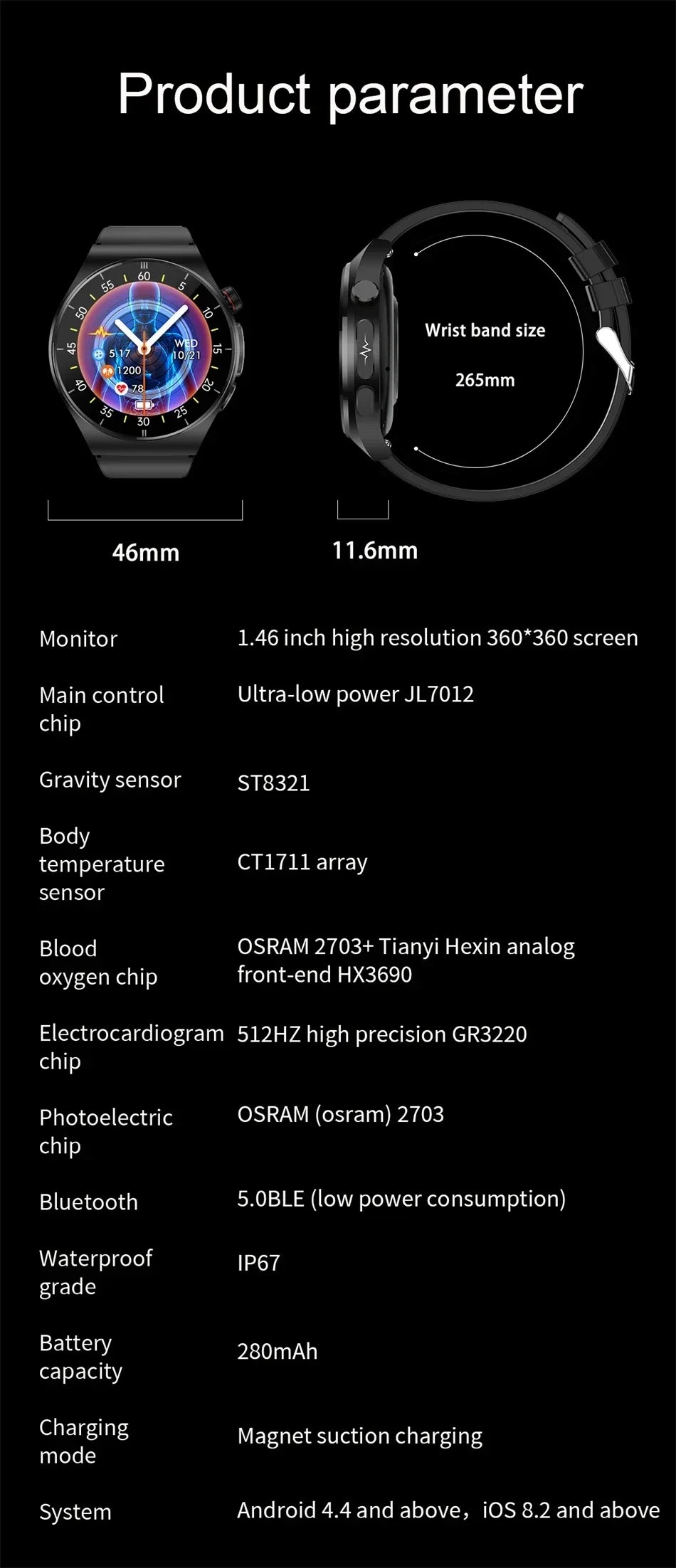 2024 New Medical Grade Bluetooth Call Smart Watch Men Blood Glucose Blood Fat Uric Acid ECG+PPG Monitoring Health Smartwatch Men