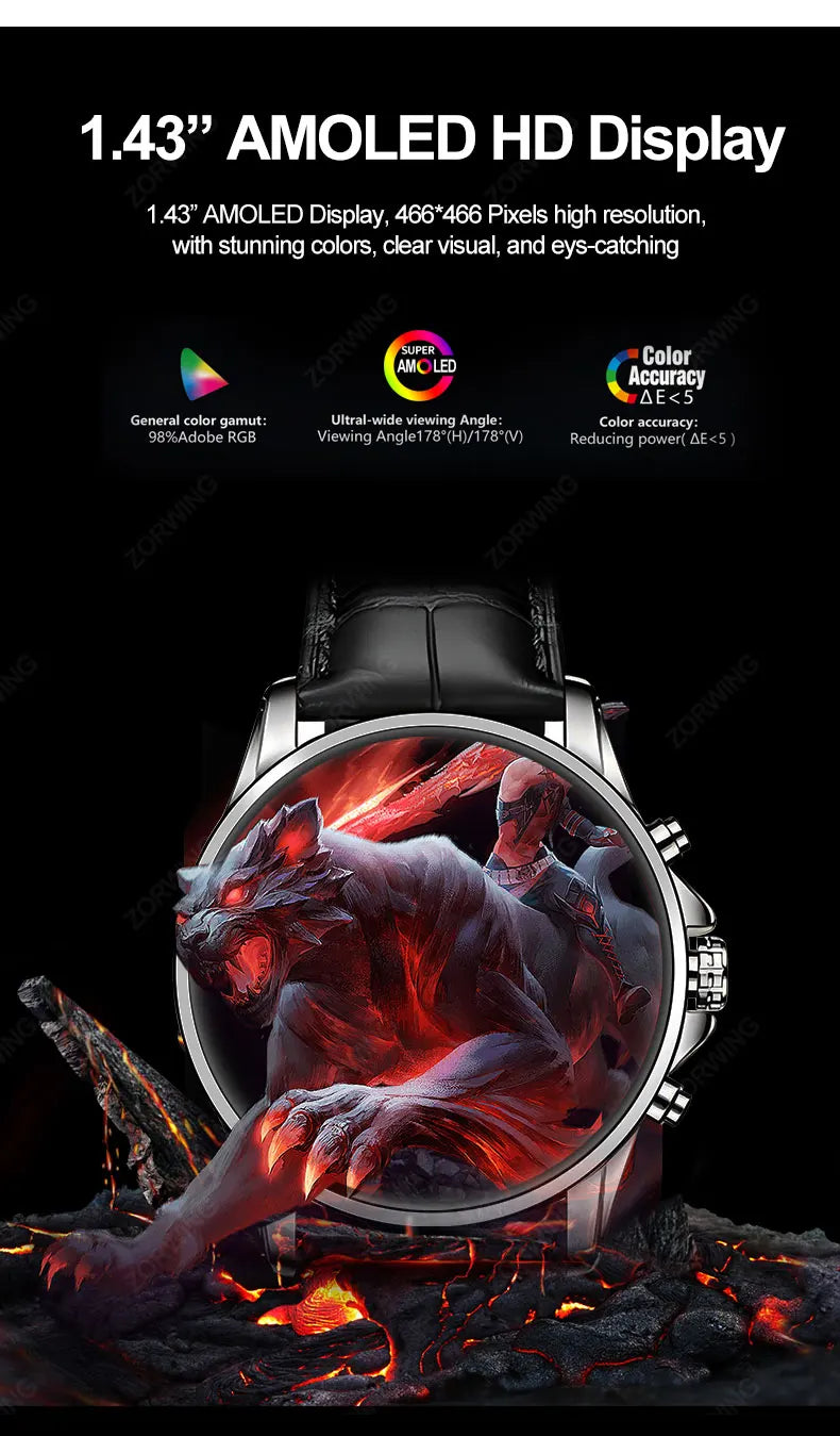 HT11 Smart Watch 1GB ROM Local Music Photo Album AMOLED 1.43 Inch Recording Men Smartwatch Wireless Charging Bluetooth Call 2024