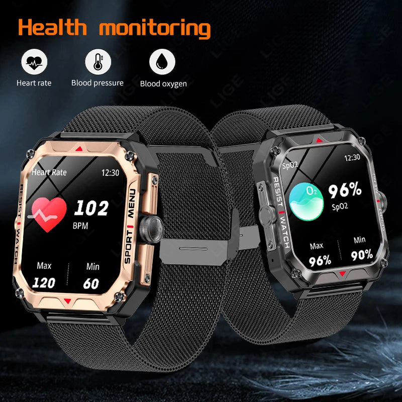 LIGE 2024 I68 Waterproof Bluetooth Call Men Smart Watch 2.02'' HD Screen Smartwatch Outdoor Sport Fitness Tracker Wristwatch