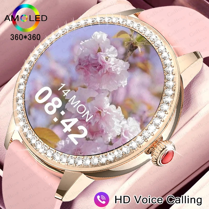 2024 New Smart Watch Women 1.26 inch Diamond Case Sports Bracelet Heart Rate Blood Oxygen Bluetooth Call Smartwatch For Xiaomi