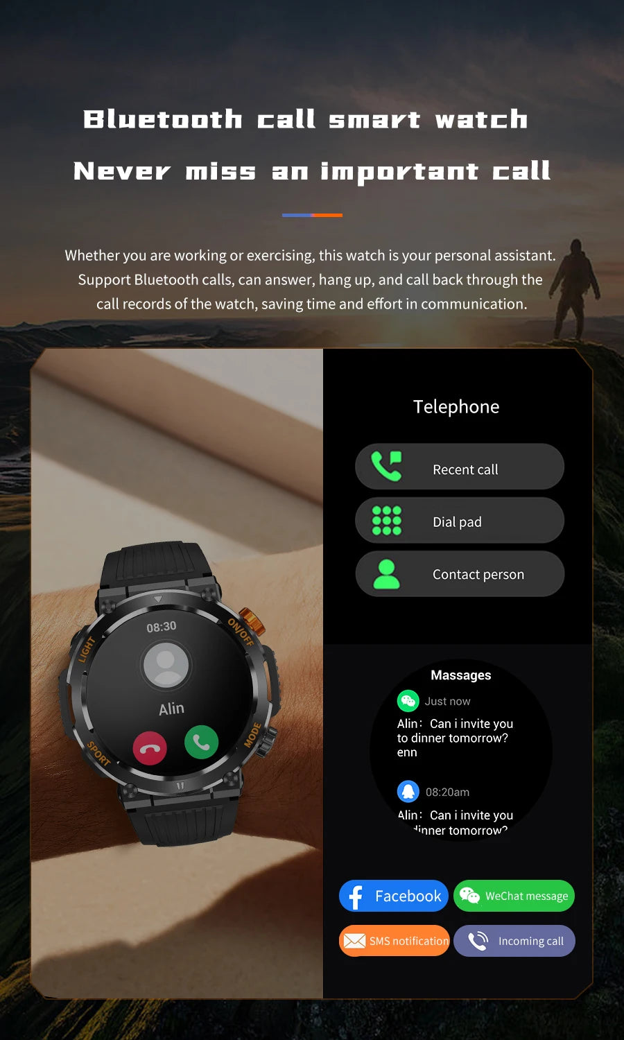 LIGE New Smart Watch Men Outdoor Sport Bluetooth Call Fitness Bracelet With Black Wristwatch LED Flashlight Smartwatch 2024 +BOX