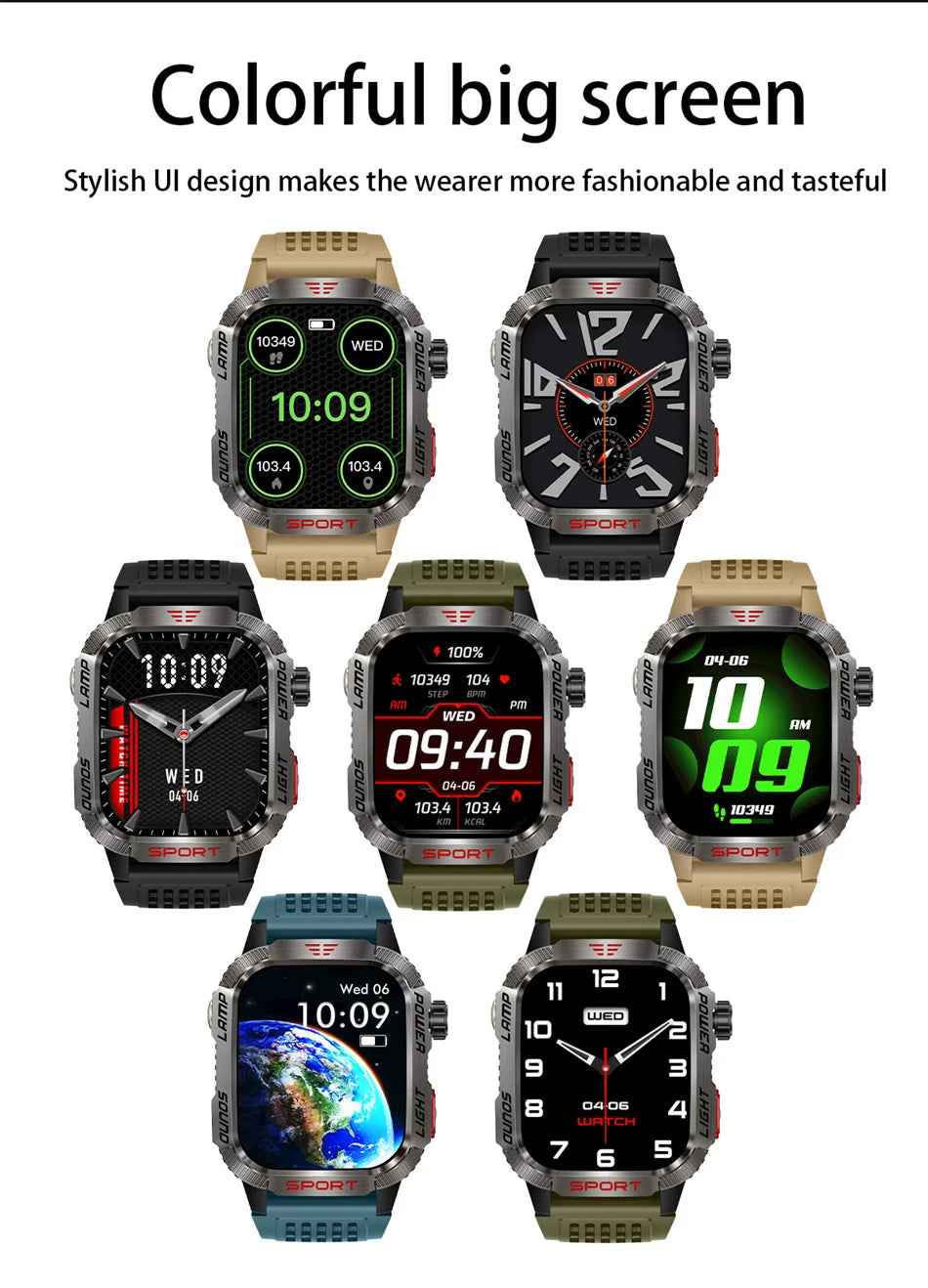 New Rugged Military Smart Watch Men 600mah Sport Watch Custom dial Call Outdoor Fitness Compass Smartwatch For Android ios 2024