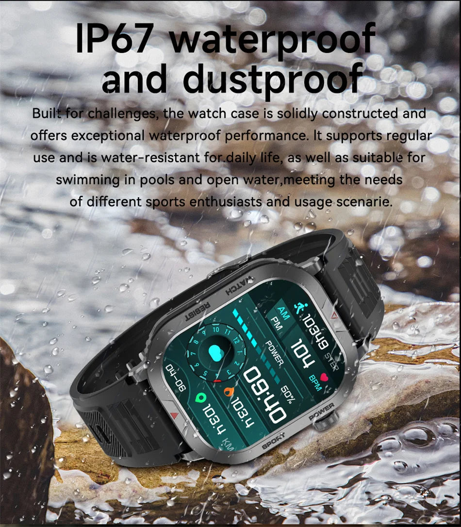 Rugged Military Smart Watch Men For Xiaomi Android IOS Fitness Watches Waterproof 2.01 inch Bluetooth Call Smartwatch 2024 New