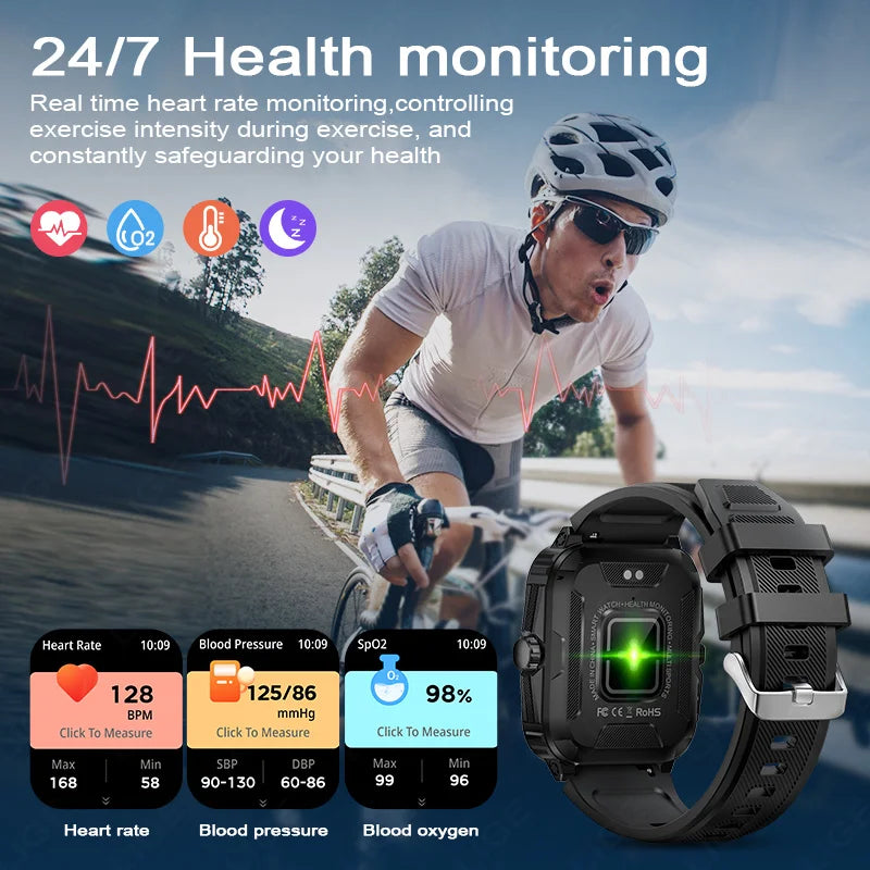 LIGE 2024 Military Smart Watch Men 3ATM Waterproof Outdoor Sports Fitness Tracker Health Monitor Smartwatch Men 430mAh Battery