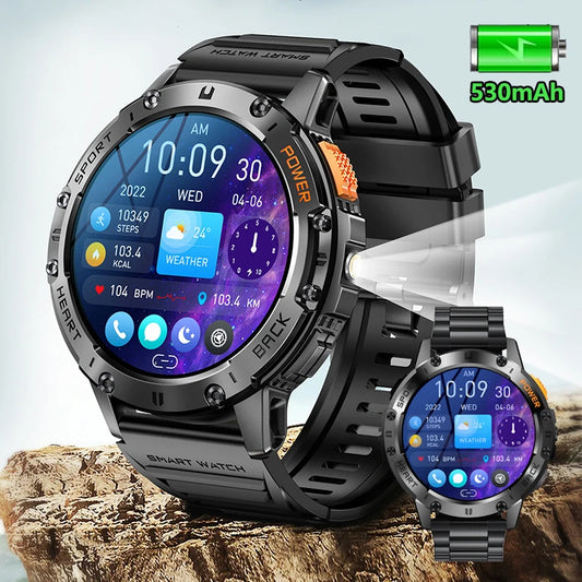 LIGE Outdoor Smartwatch For Men Bluetooth Call 530mAh Battery Flashlight AMOLED Watch Screen Sports Waterproof Smart Watch 2024