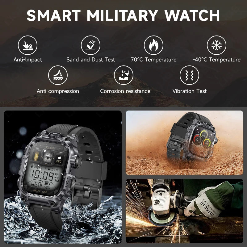 LIGE 2024 New Outdoor Military Smart Watch Men 650 mAh Large Battery Voice Assistant Watch Wireless Call Waterproof Smartwatch