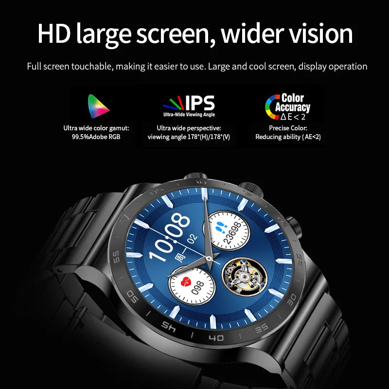 2024 Bluetooth call smartwatch Men AMOLED screen Steel Band Watch Full Touch Fitness  Clock Multi dial function Men smartwatch