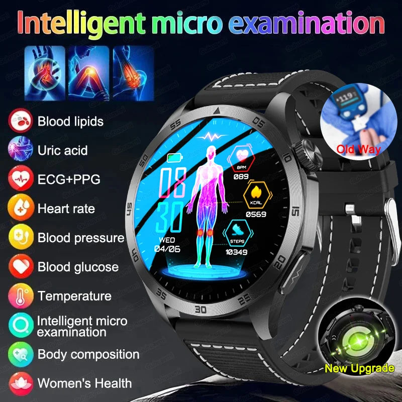 2024 Medical Grade Women Smart Watch Men ECG PPG HRV Blood Glucose Blood Lipid Uric Acid Voice Bluetooth Call Health Smartwatch