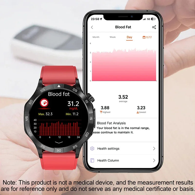 Blood Sugar Smart Watch 2024 Health Blood Lipid Uric Acid Monitor Sport Watch Smart ECG+PPG HD Bluetooth Call Men Smartwatch SOS