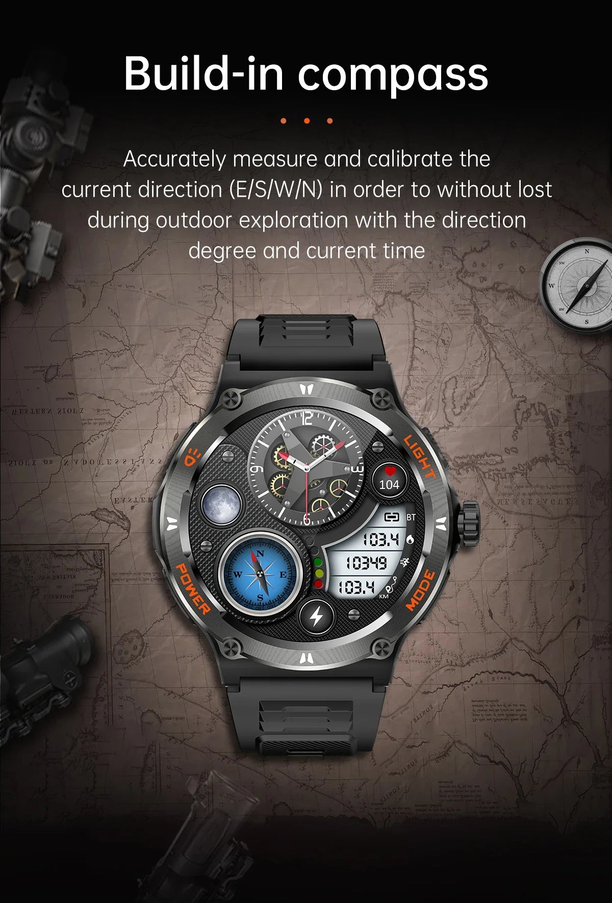 2024 New Rugged Military GPS Track Smart Watch Men Bluetooth Call 500Mah 3ATM Waterproof Outdoor SmartWatches For Huawei Xiaomi