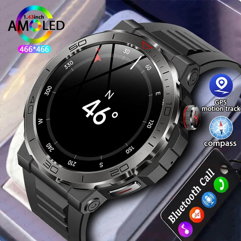 Compass Outdoor Sports Smartwatch Men Health Monitor GPS Sports Track Watch IP68 Waterproof Bluetooth Call Smart Watch 2024 New