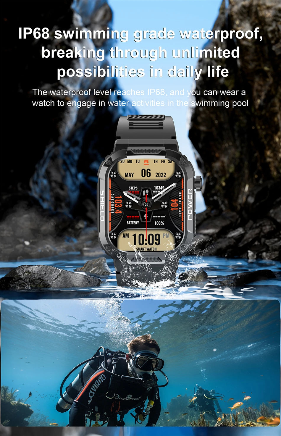 For Xiaomi Android Smart Watch Men Rugged Military Sports Watches IP68 Waterproof 2.01'' Bluetooth Call Smartwatch Man 2024 New