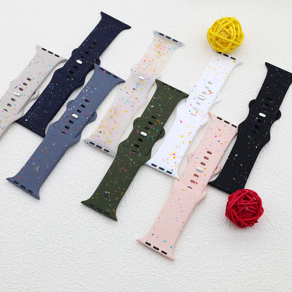 Sport Silicone Strap for Apple Watch Band 40 41mm 42 44mm 45mm 49mm Colored Particles Bracelet iWatch Series 9 8 7 SE 6 Ultra 2