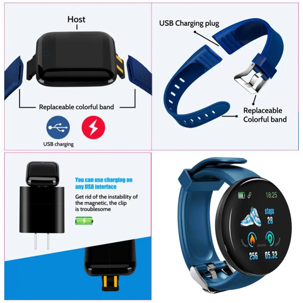 2024 New Smart Watch Men Women Smart Bracelet LED D18 Smartwatch Waterproof Smart Touch Screen Bracelet