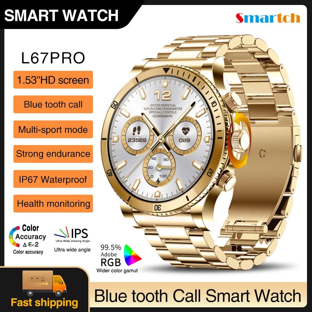 2024 Newest Business Blue Tooth Call Smart Watch 1.53" Waterproof Sports Fitness Heart Rate Watches Music Fashion Men Smartwatch