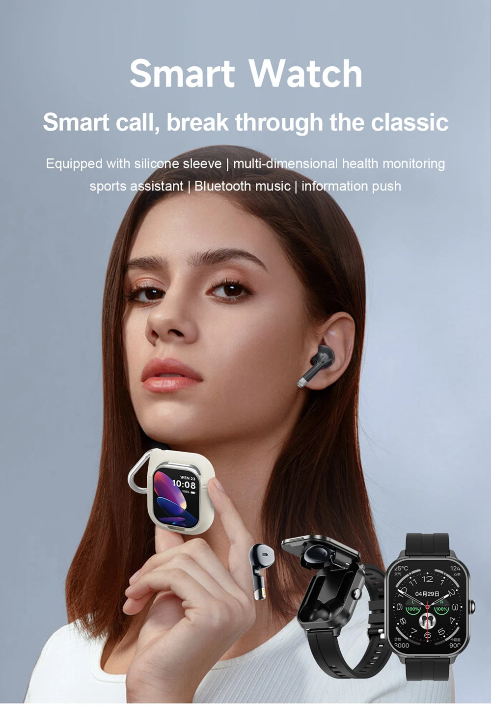 2024 2-In-1 Smartwatch Built In Earphones Man 2 Inch NFC Make/Answer Call Multi Sport Exercise Tracker For Iphone Android