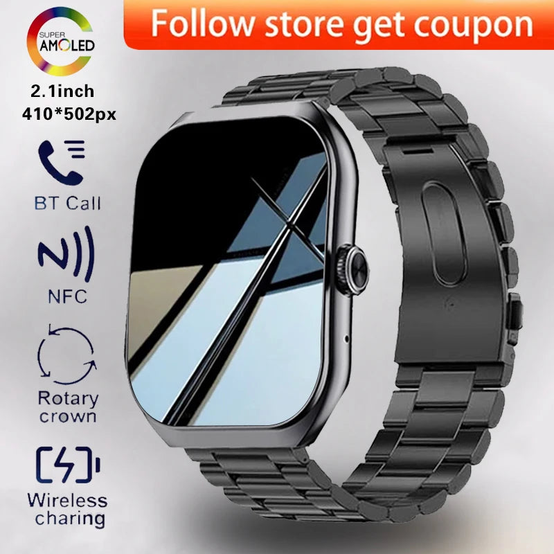 2024 New Smart Watch Men HD Bluetooth Call 2.1 Inch AMOLED Screen GPS Sport Tracker Blood Pressure NFC Original Smartwatch Women