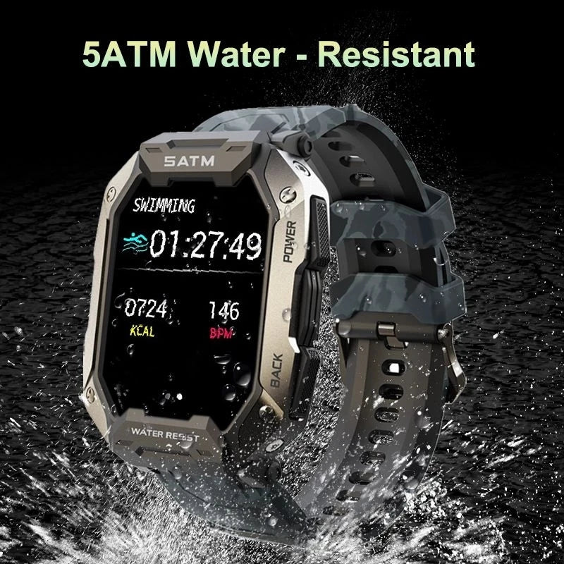 C20 Military Smart Watch Men Carbon Black Ultra Army Outdoor IP68 5ATM Waterproof Heart Rate Blood Oxygen Satm Smartwatch 2024