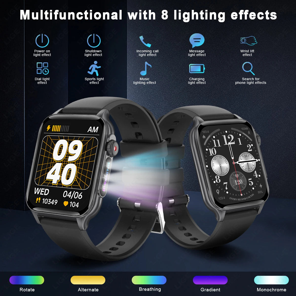 LIGE Smart Watch Men Bluetooth Call Breathing Light 1.96'' HD Screen Outdoor Bracelet Heart Rate Monitoring New Smartwatch 2024