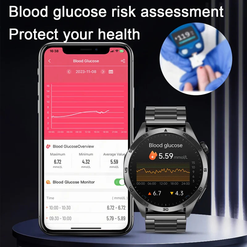 2024 New Smart Watch Men ECG PPG Calls Waterproof Watches Blood Oxygen Sugar Health Tracker Smartwatch for Xiaomi Android Ios Mi