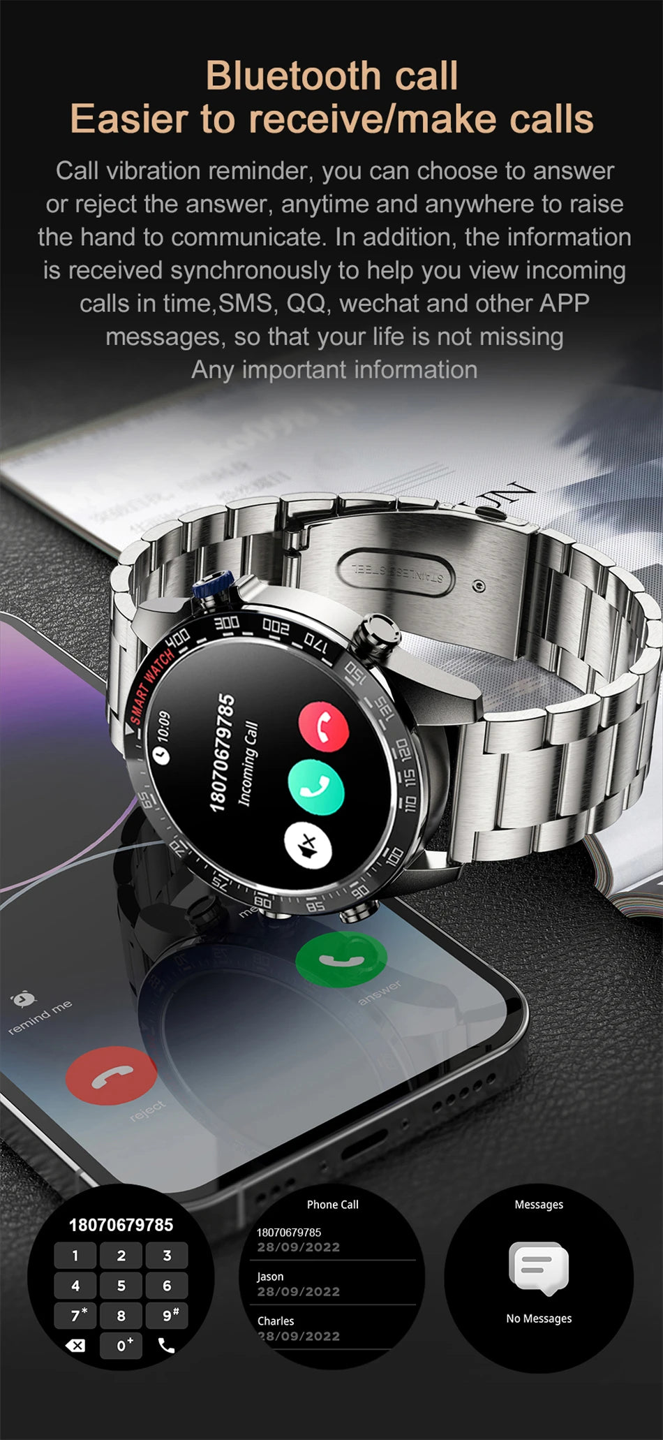 Always show time 2024 New Smart Watch 1.43"AMOLED Display Bluetooth Phone Call Smartwatch Monitor IP68 Waterproof Fitness Watch