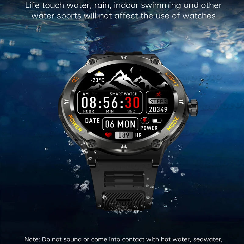 2024 New Flashlight Smart Watch Men Outdoor Sports Clock 3ATM Waterproof Wristwatch Blood Pressure HR Monitor BT Call Smartwatch