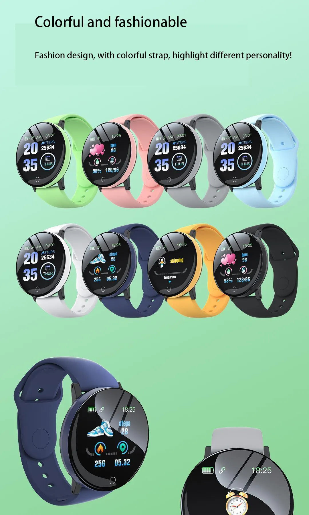 D18 Waterproof Color Round Screen Smart Bracelet Heart Rate Blood Pressure Sleep Monitor Walking Exercise Fitness Smartwatch B41