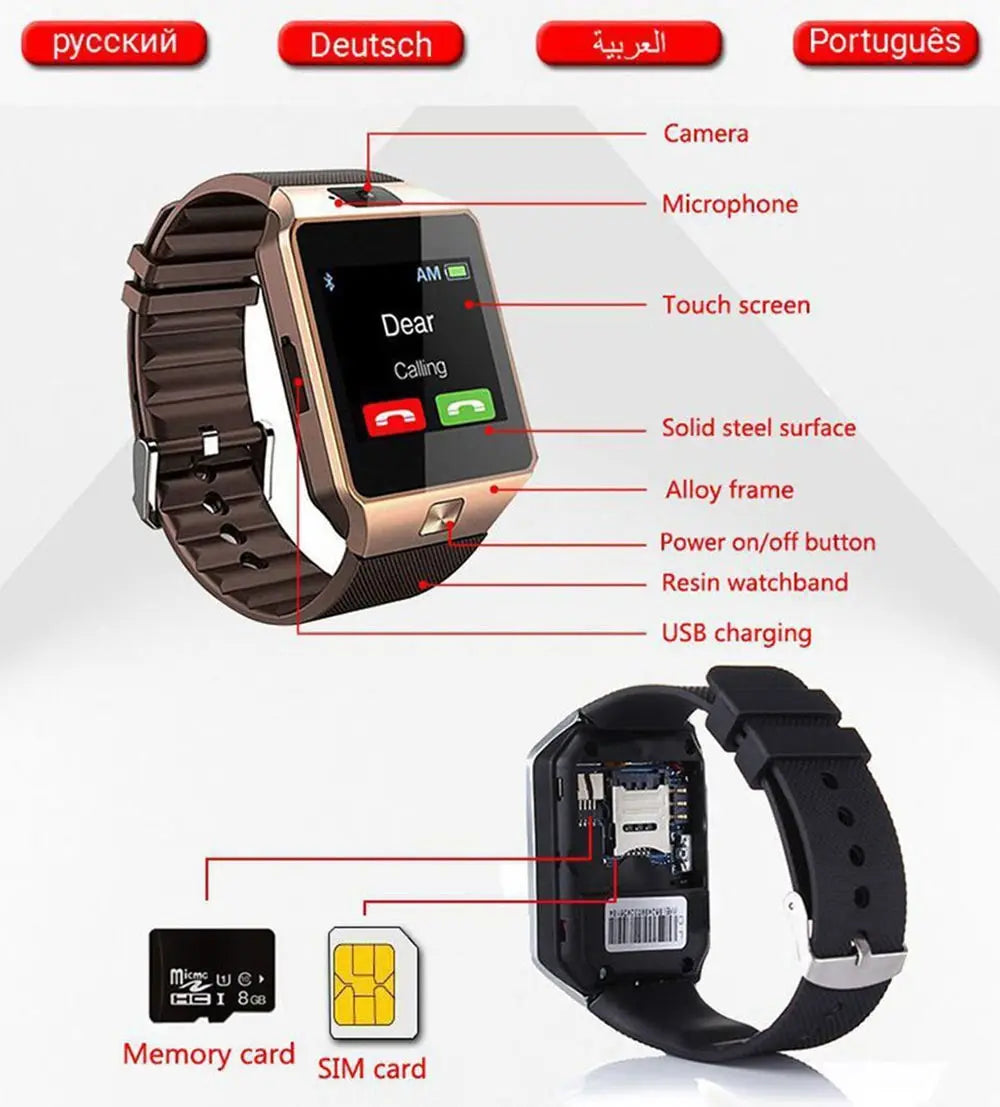 DZ09 Professional Smart Watch 2G SIM TF Camera Waterproof Wrist Watch GSM Phone Large-Capacity SIM SMS For Android For Phone