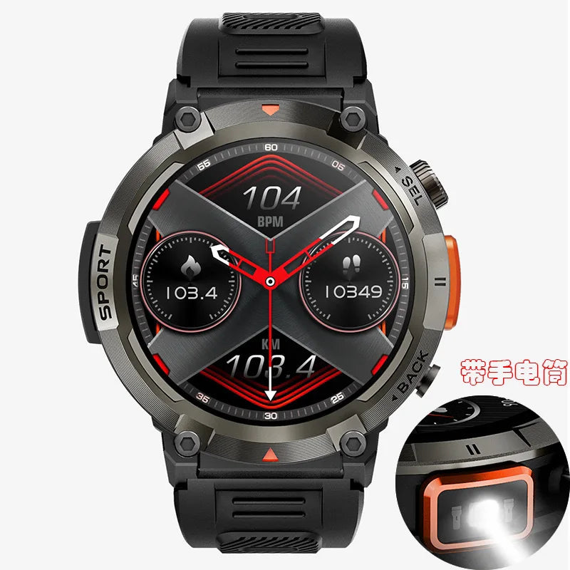 2024 New Smartwatch with Illuminated Flashlight Bluetooth Phone APP Download Waterproof Sports Watch for Men for Xiaomi Huawei